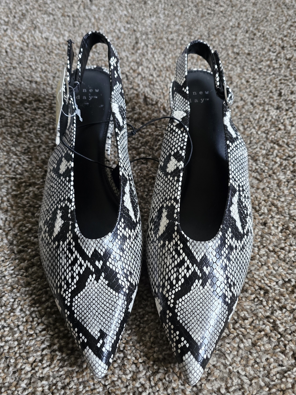 a new day Black & White Snake-Print Pointed Slingback Flats